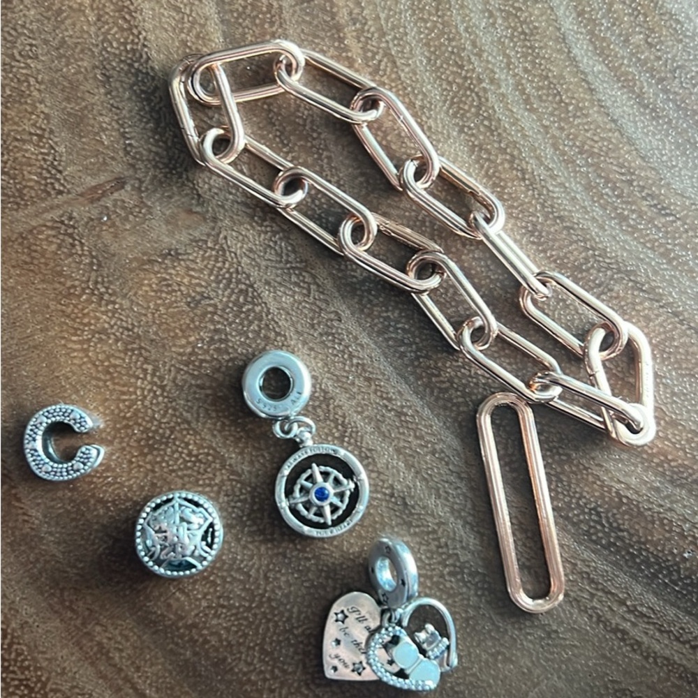 Pandora Rose Gold Chain Bracelet with Charms